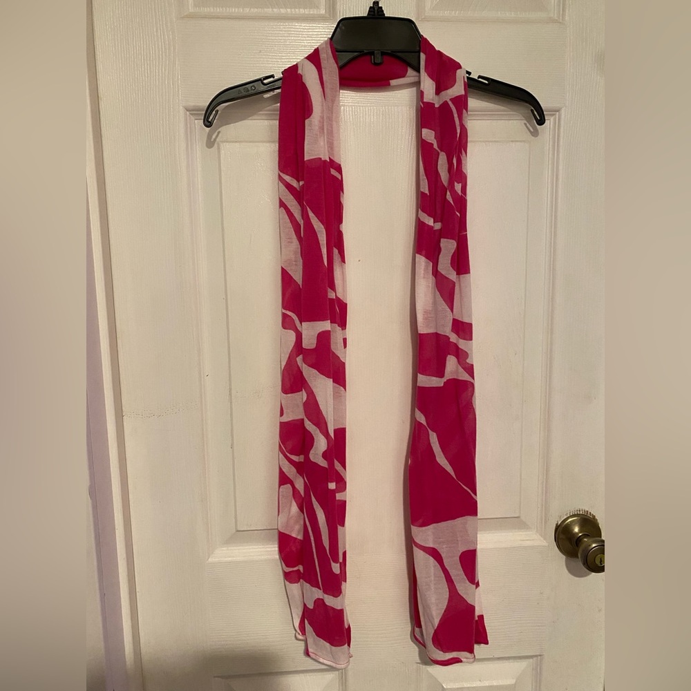Pink and White print long lightweight scarf